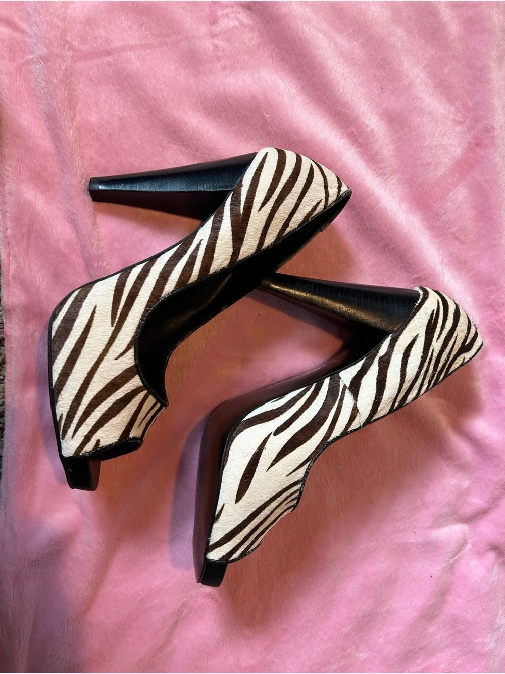 Nine West Vintage Zebra Pony Hair Peep-Toe Heels - Brown/Black/White